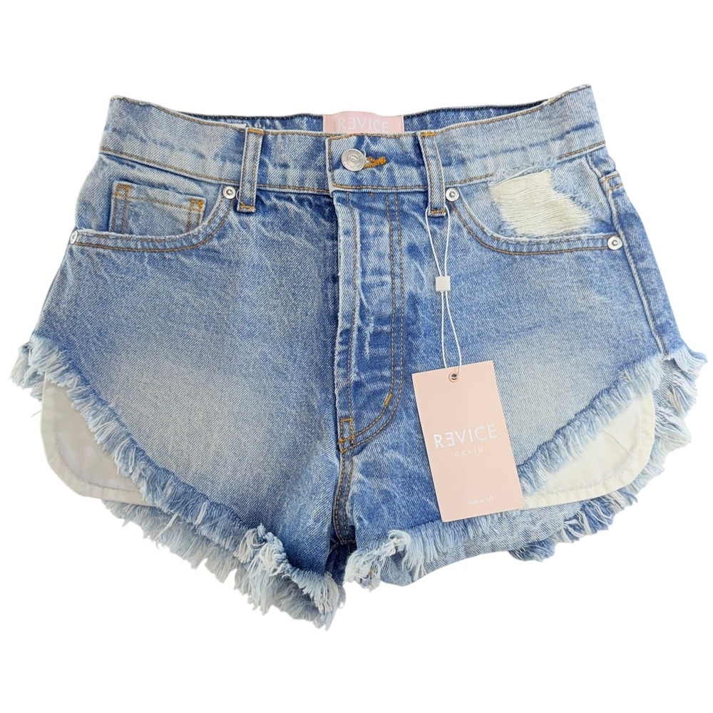 Revice Denim Shorts Womens 24 Blue High Waisted Frayed Distressed Button Fly